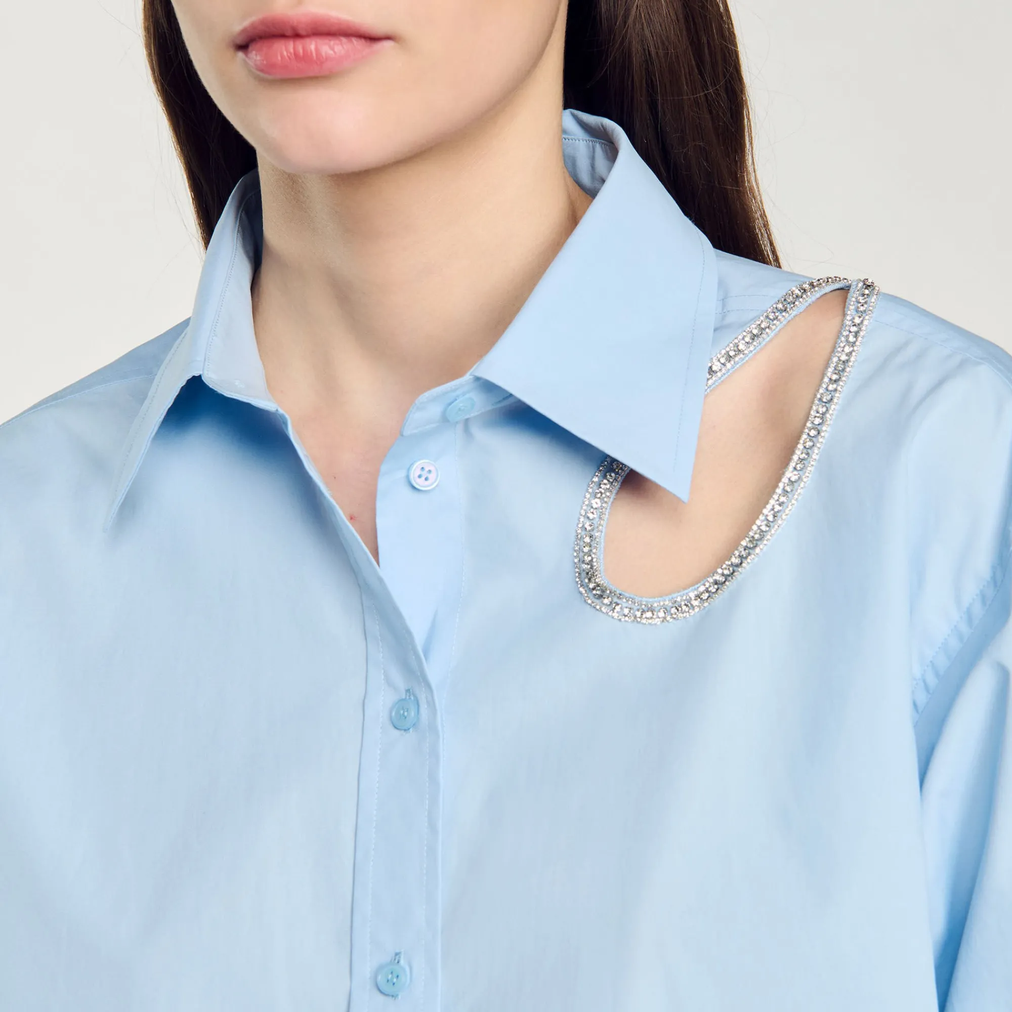 Tops & Chemises*SANDRO Chemise Goutte Strass Bleu Ciel