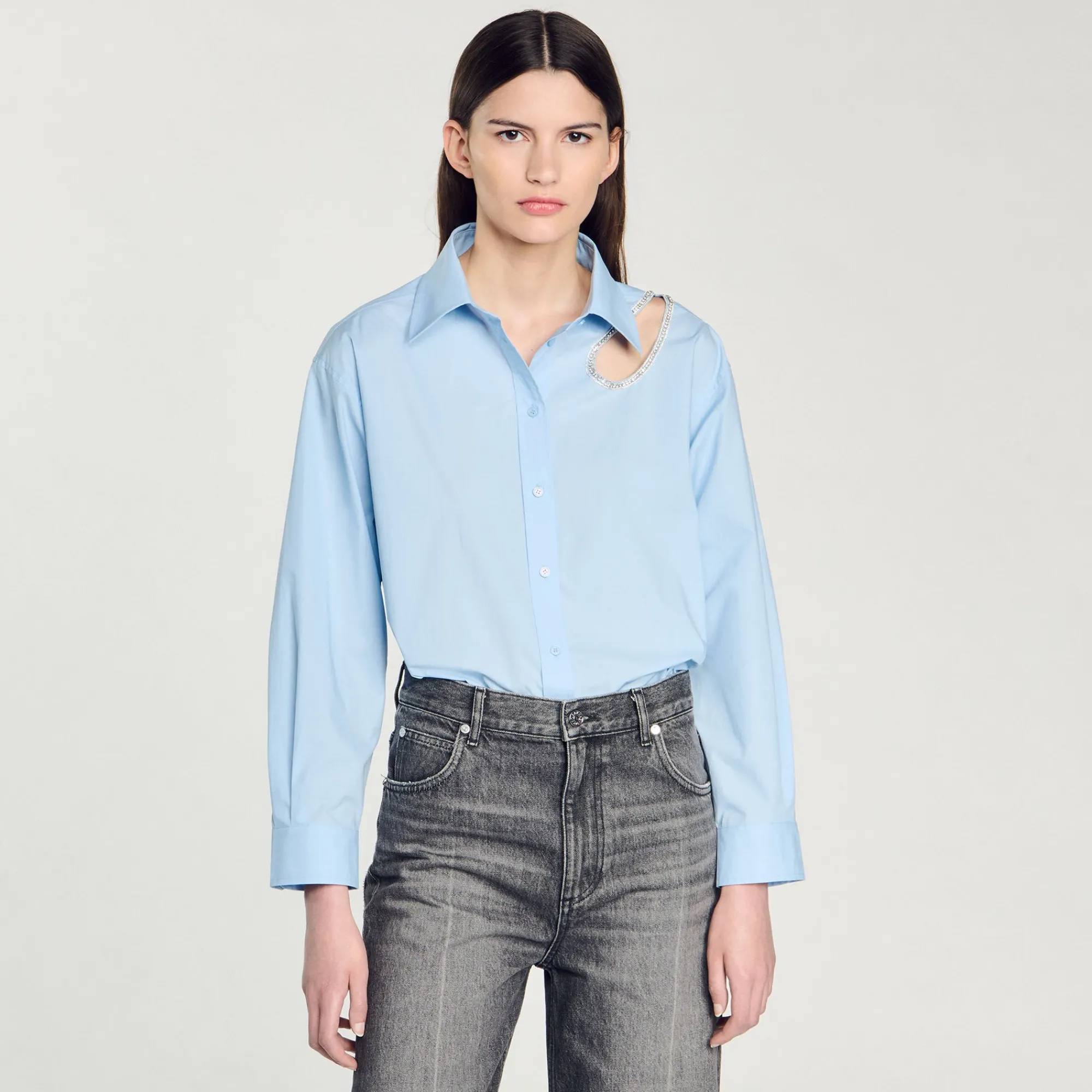 Tops & Chemises*SANDRO Chemise Goutte Strass Bleu Ciel