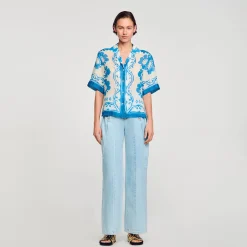 Tops & Chemises*SANDRO Chemise Imprimée Bleu / Blanc