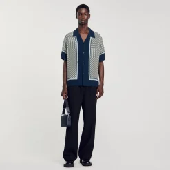 Chemises*SANDRO Chemise Imprimée à Manches Courtes Bleu Foncé