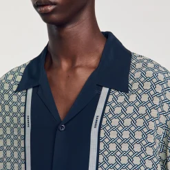 Chemises*SANDRO Chemise Imprimée à Manches Courtes Bleu Foncé