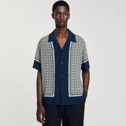 Chemises*SANDRO Chemise Imprimée à Manches Courtes Bleu Foncé