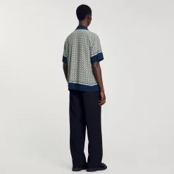 Chemises*SANDRO Chemise Imprimée à Manches Courtes Bleu Foncé