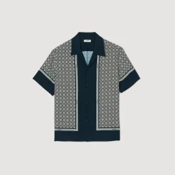 Chemises*SANDRO Chemise Imprimée à Manches Courtes Bleu Foncé