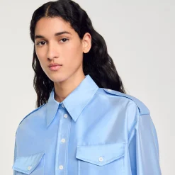 Ensembles|Tops & Chemises*SANDRO Chemise Large Satinée Bleu Ciel