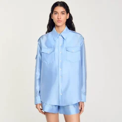 Ensembles|Tops & Chemises*SANDRO Chemise Large Satinée Bleu Ciel