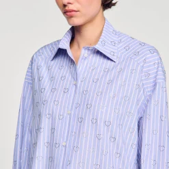 Tops & Chemises*SANDRO Chemise Ornée De Cœurs En Strass Bleu Ciel