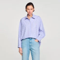 Tops & Chemises*SANDRO Chemise Ornée De Cœurs En Strass Bleu Ciel