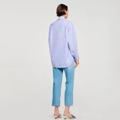Tops & Chemises*SANDRO Chemise Ornée De Cœurs En Strass Bleu Ciel