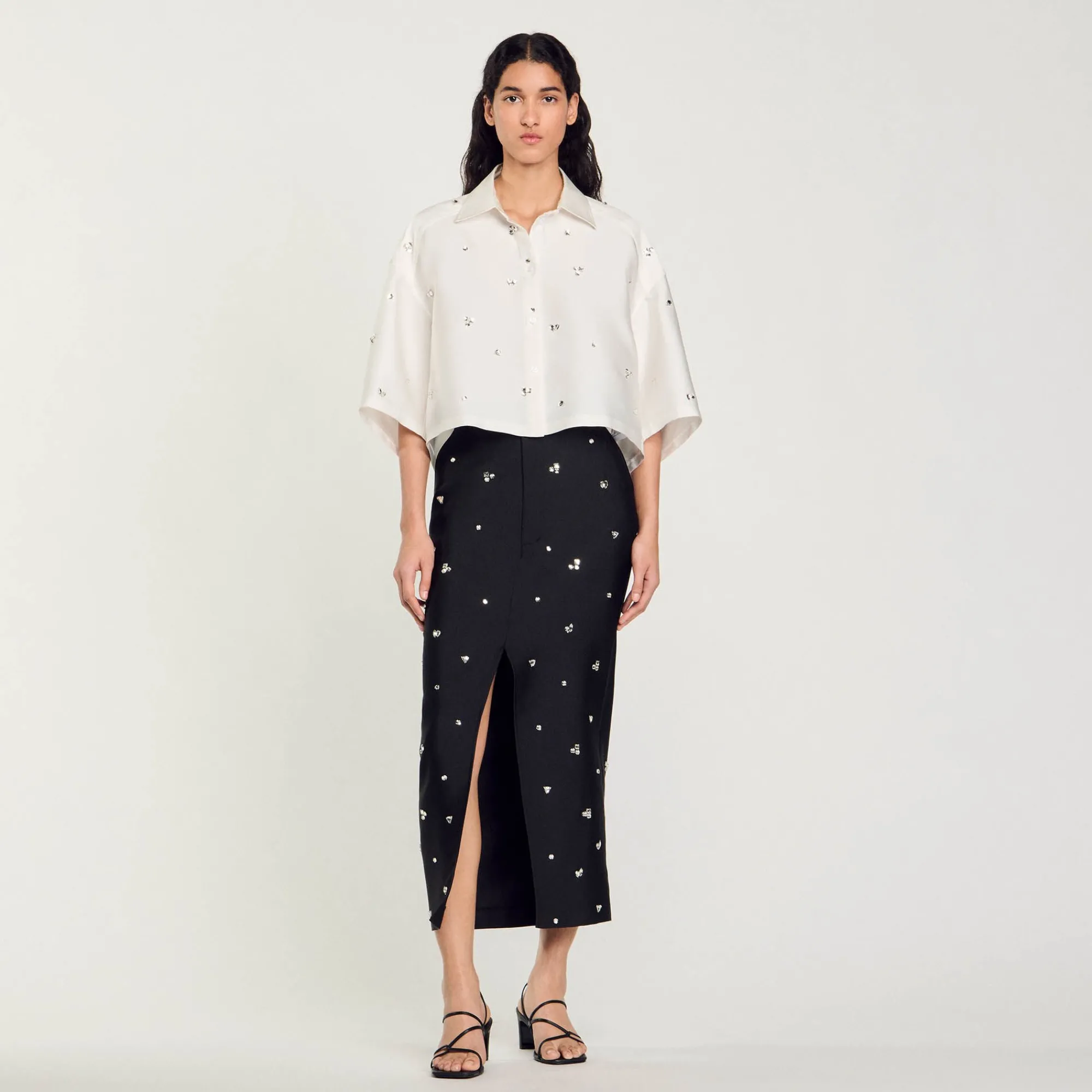 Ensembles|Tops & Chemises*SANDRO Chemise Ornée De Strass blanc