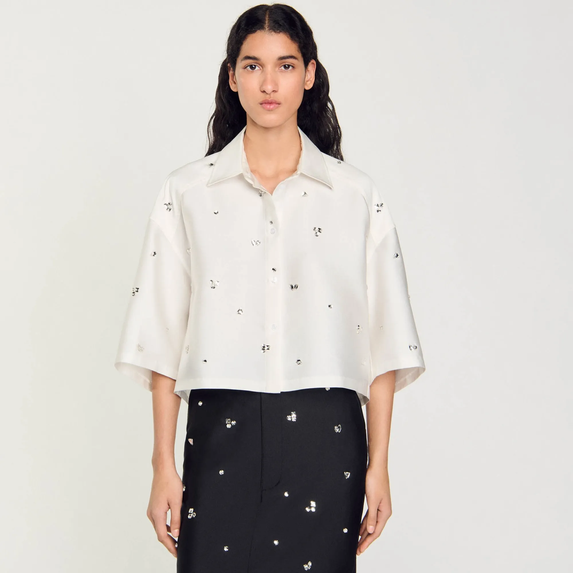 Ensembles|Tops & Chemises*SANDRO Chemise Ornée De Strass blanc