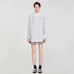 Tops & Chemises*SANDRO Chemise Oversized à Rayures Gris / Blanc