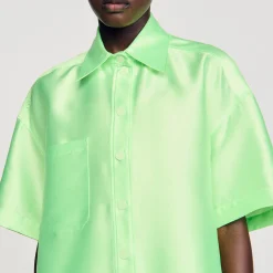 Ensembles|Tops & Chemises*SANDRO Chemise Oversized Satinée Vert Fluo