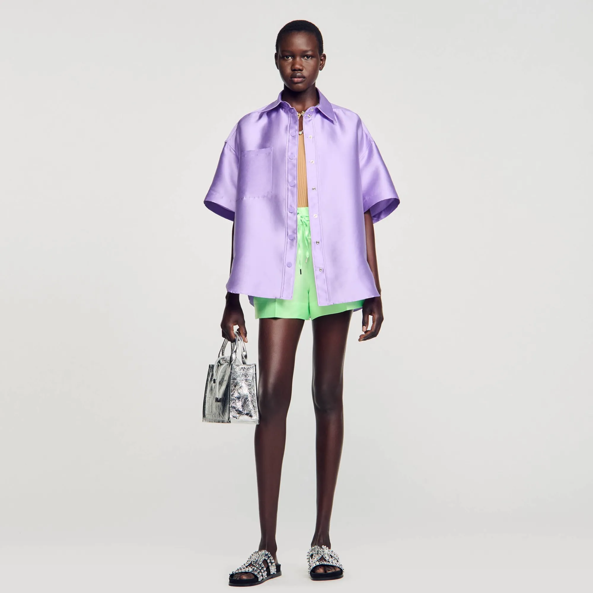 Ensembles|Tops & Chemises*SANDRO Chemise Oversized Satinée Violet