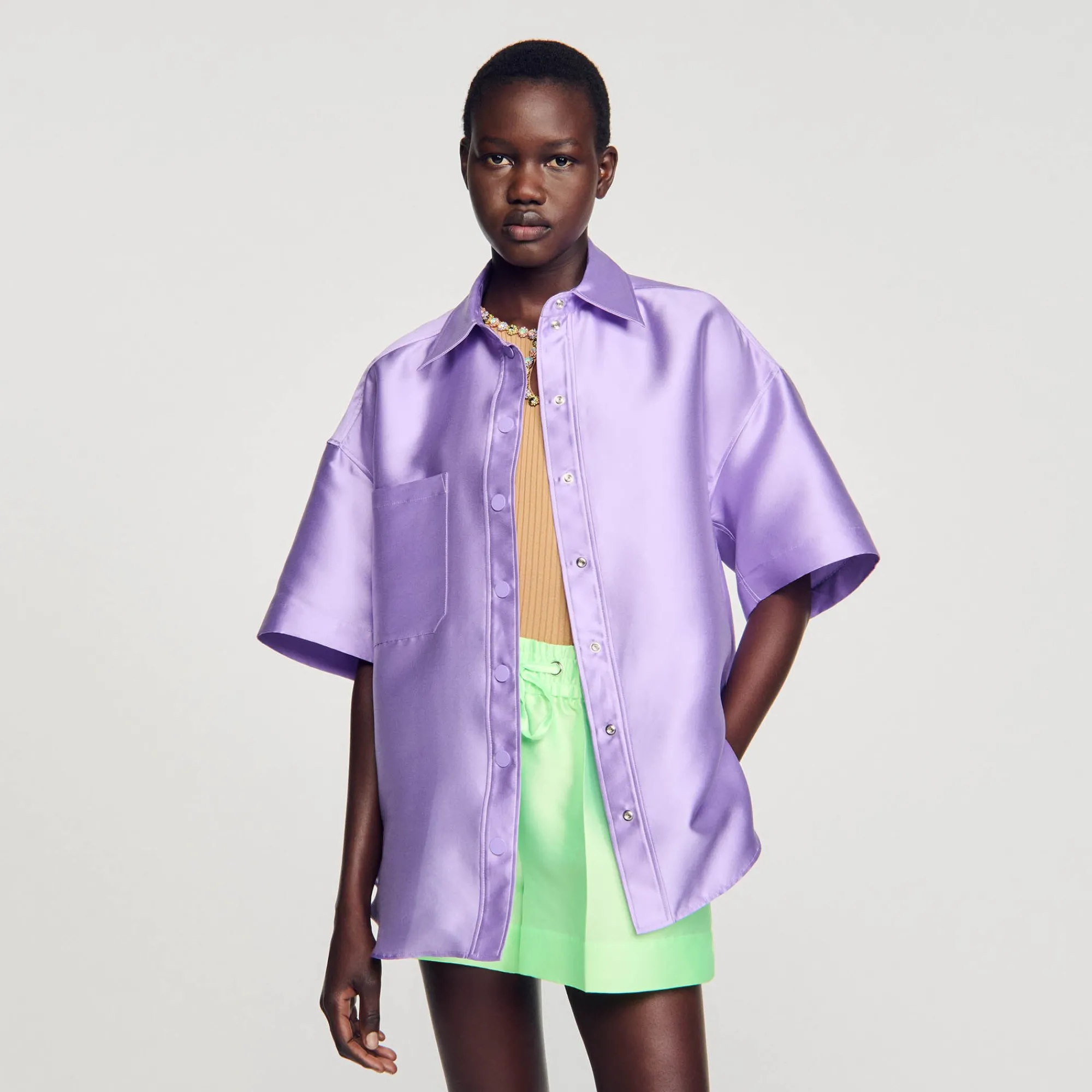 Ensembles|Tops & Chemises*SANDRO Chemise Oversized Satinée Violet