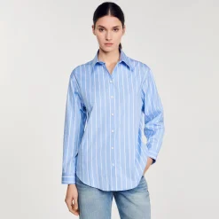 Tops & Chemises*SANDRO Chemise Rayée à Dos Ouvert En Dentelle Bleu / Blanc