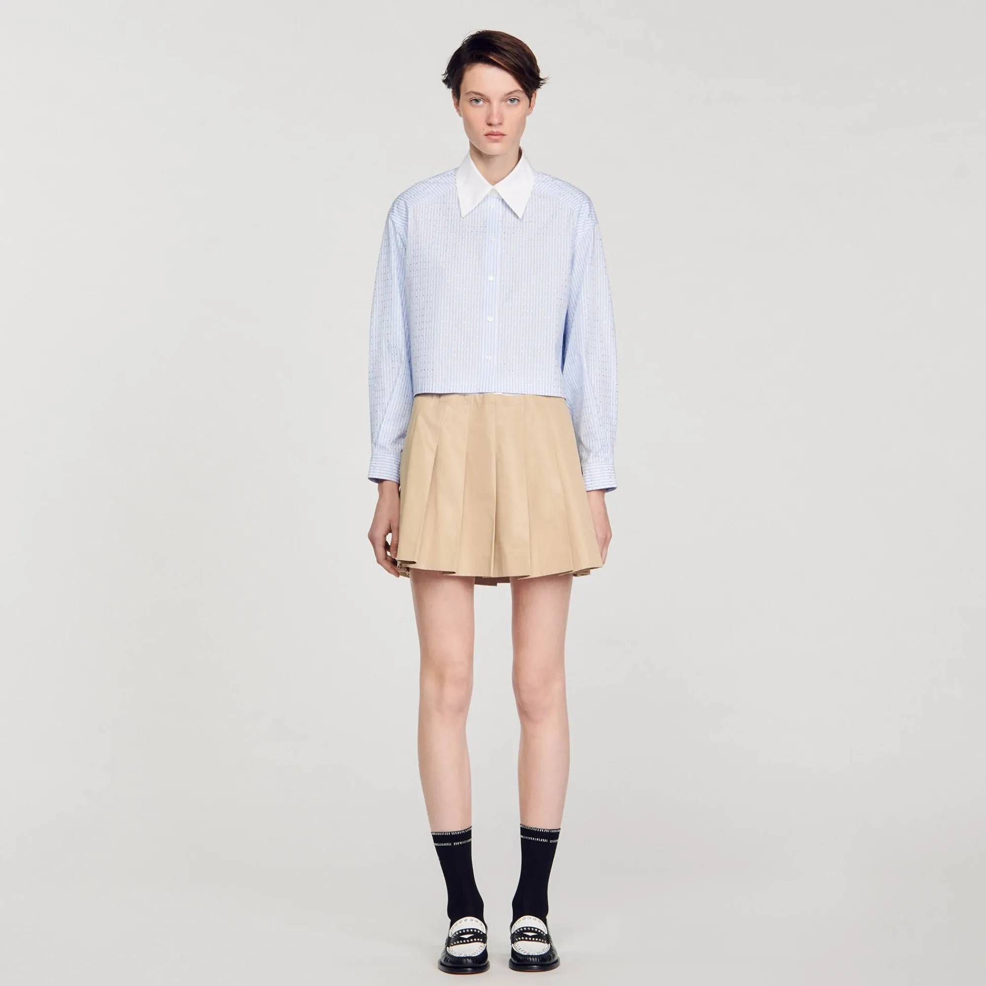 Tops & Chemises*SANDRO Chemise Rayée à Strass Bleu Ciel