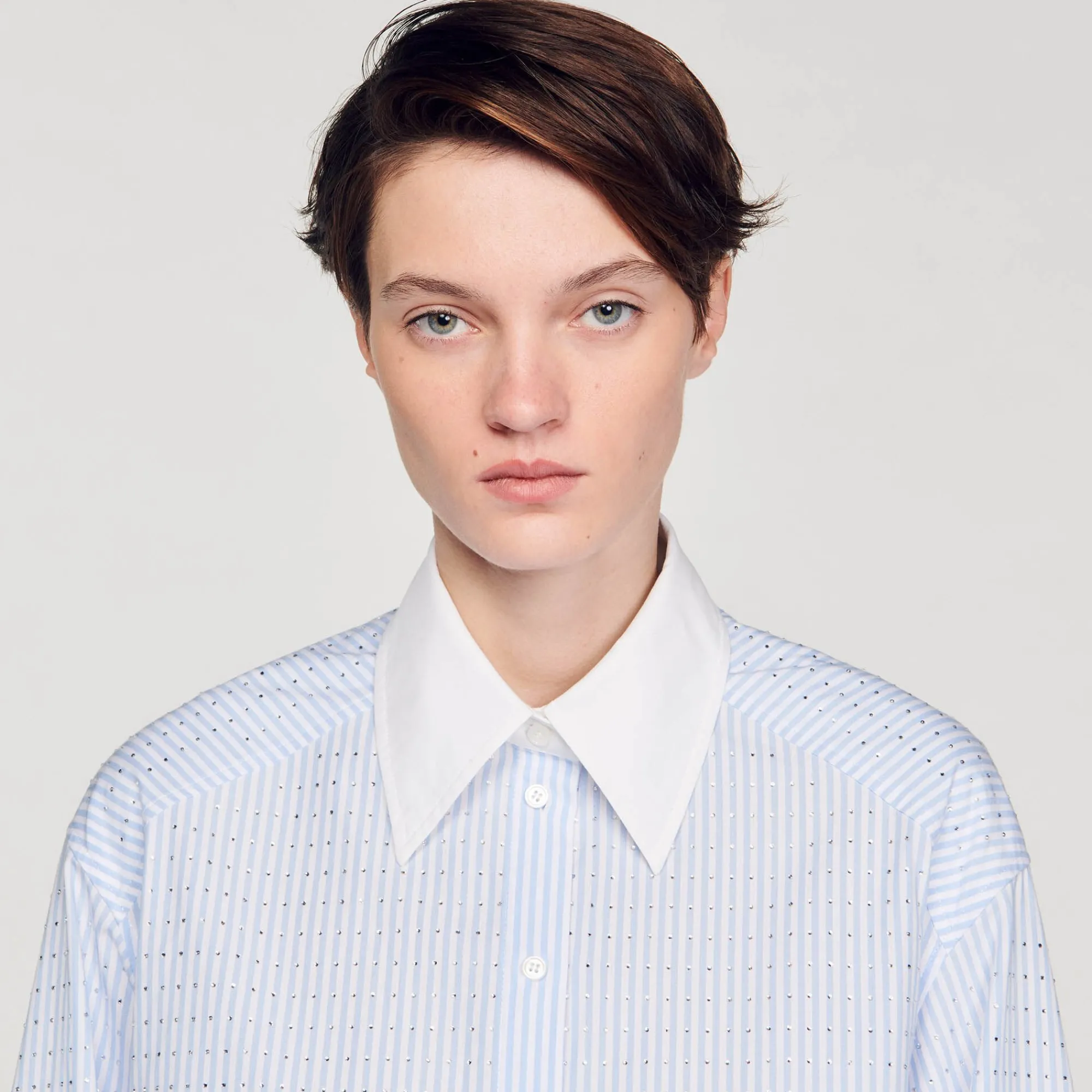 Tops & Chemises*SANDRO Chemise Rayée à Strass Bleu Ciel