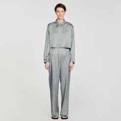 Ensembles|Tops & Chemises*SANDRO Chemise Satinée Ornée De Strass Gris