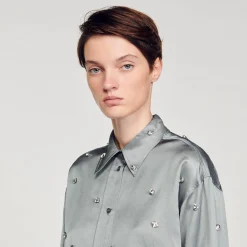 Ensembles|Tops & Chemises*SANDRO Chemise Satinée Ornée De Strass Gris