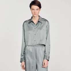 Ensembles|Tops & Chemises*SANDRO Chemise Satinée Ornée De Strass Gris