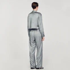 Ensembles|Tops & Chemises*SANDRO Chemise Satinée Ornée De Strass Gris
