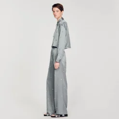 Ensembles|Tops & Chemises*SANDRO Chemise Satinée Ornée De Strass Gris
