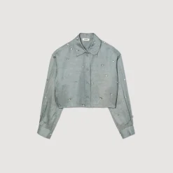 Ensembles|Tops & Chemises*SANDRO Chemise Satinée Ornée De Strass Gris