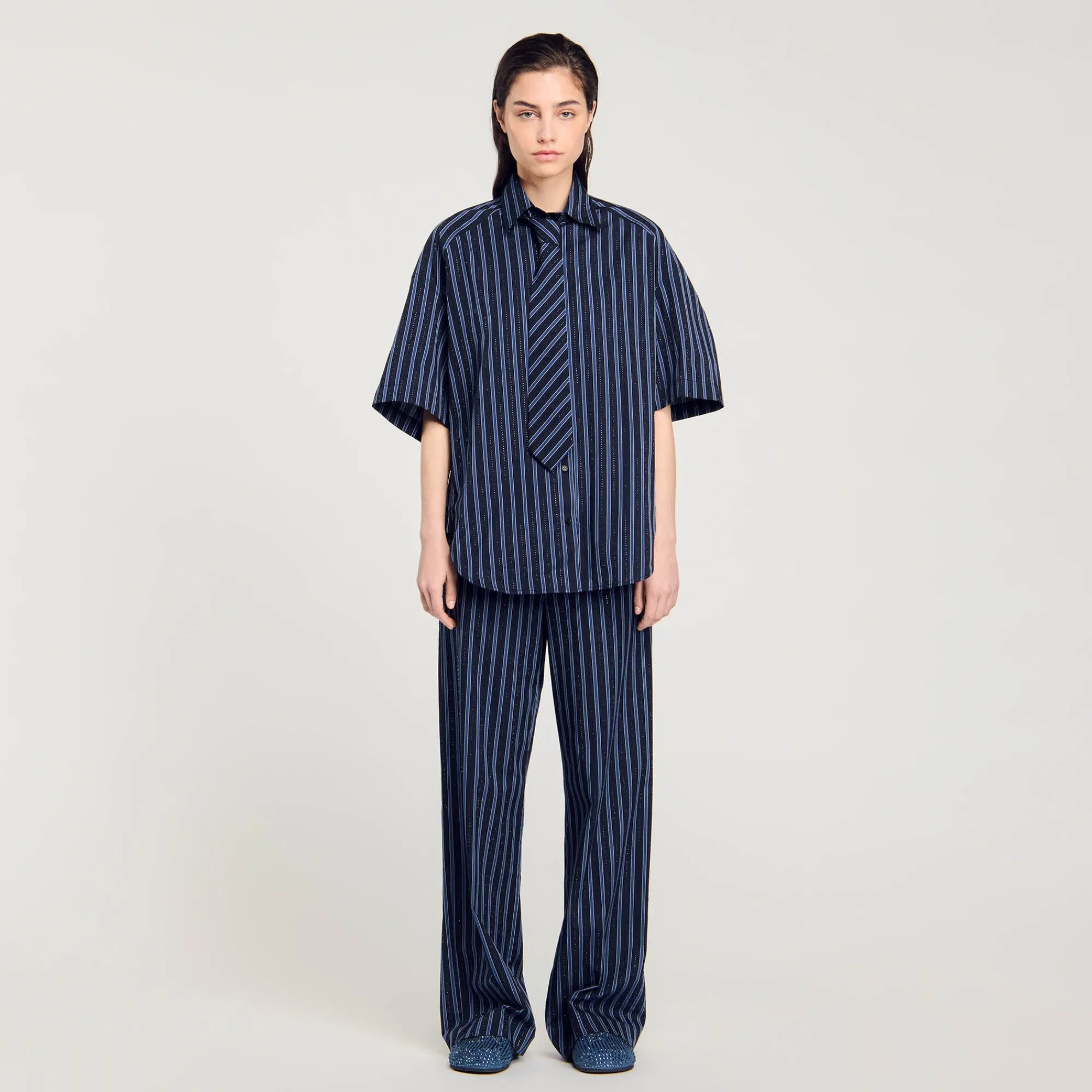 Ensembles|Tops & Chemises*SANDRO Chemise Strassée à Cravate Bleu