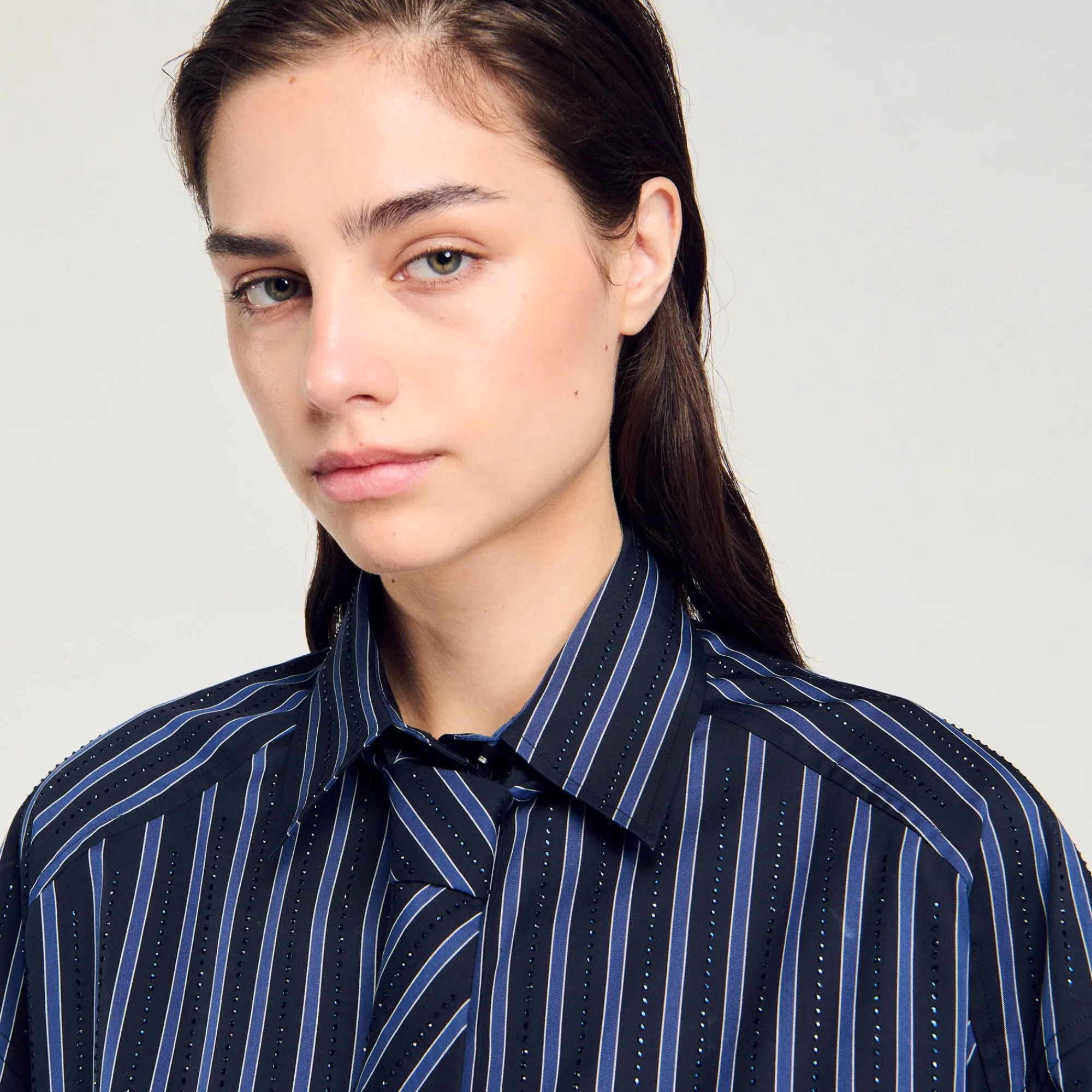 Ensembles|Tops & Chemises*SANDRO Chemise Strassée à Cravate Bleu