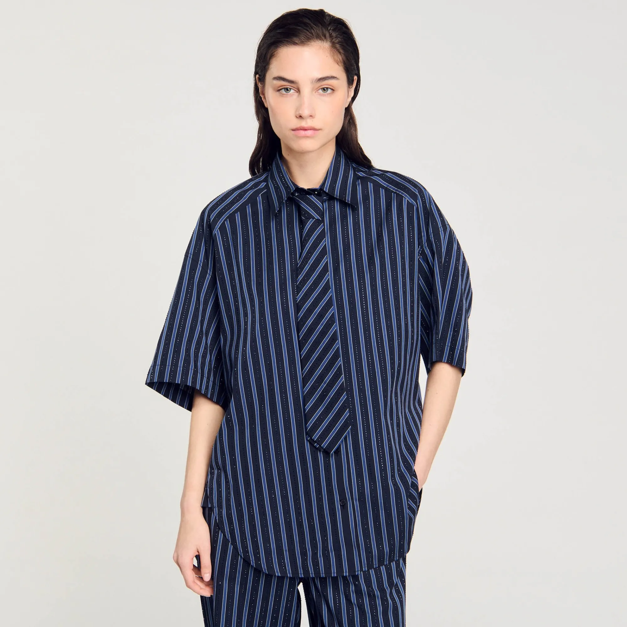 Ensembles|Tops & Chemises*SANDRO Chemise Strassée à Cravate Bleu