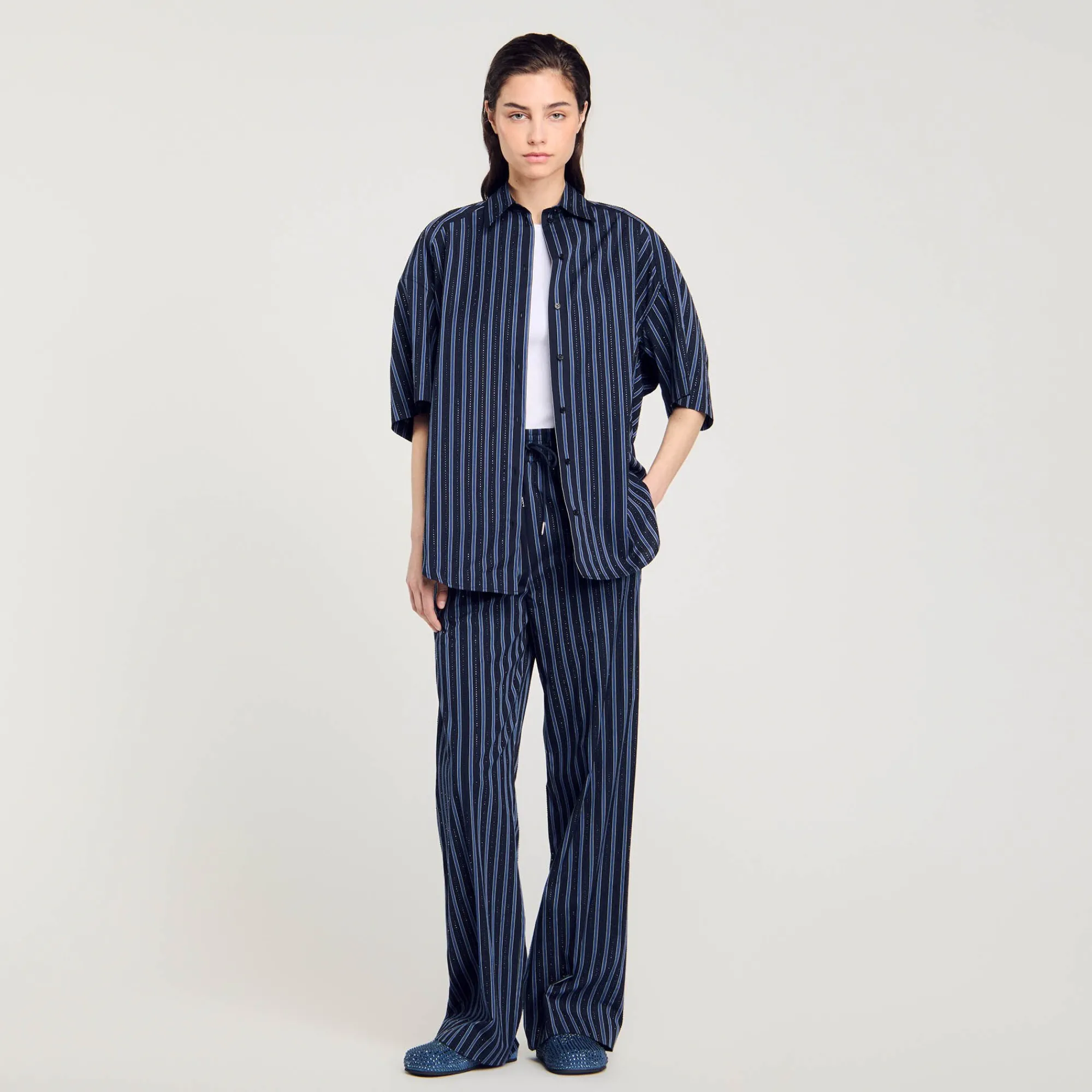 Ensembles|Tops & Chemises*SANDRO Chemise Strassée à Cravate Bleu