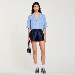 Tops & Chemises*SANDRO Chemise Strassée à Manches Courtes Bleu