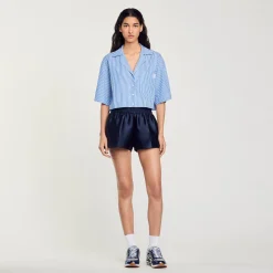 Tops & Chemises*SANDRO Chemise Strassée à Manches Courtes Bleu