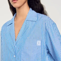 Tops & Chemises*SANDRO Chemise Strassée à Manches Courtes Bleu