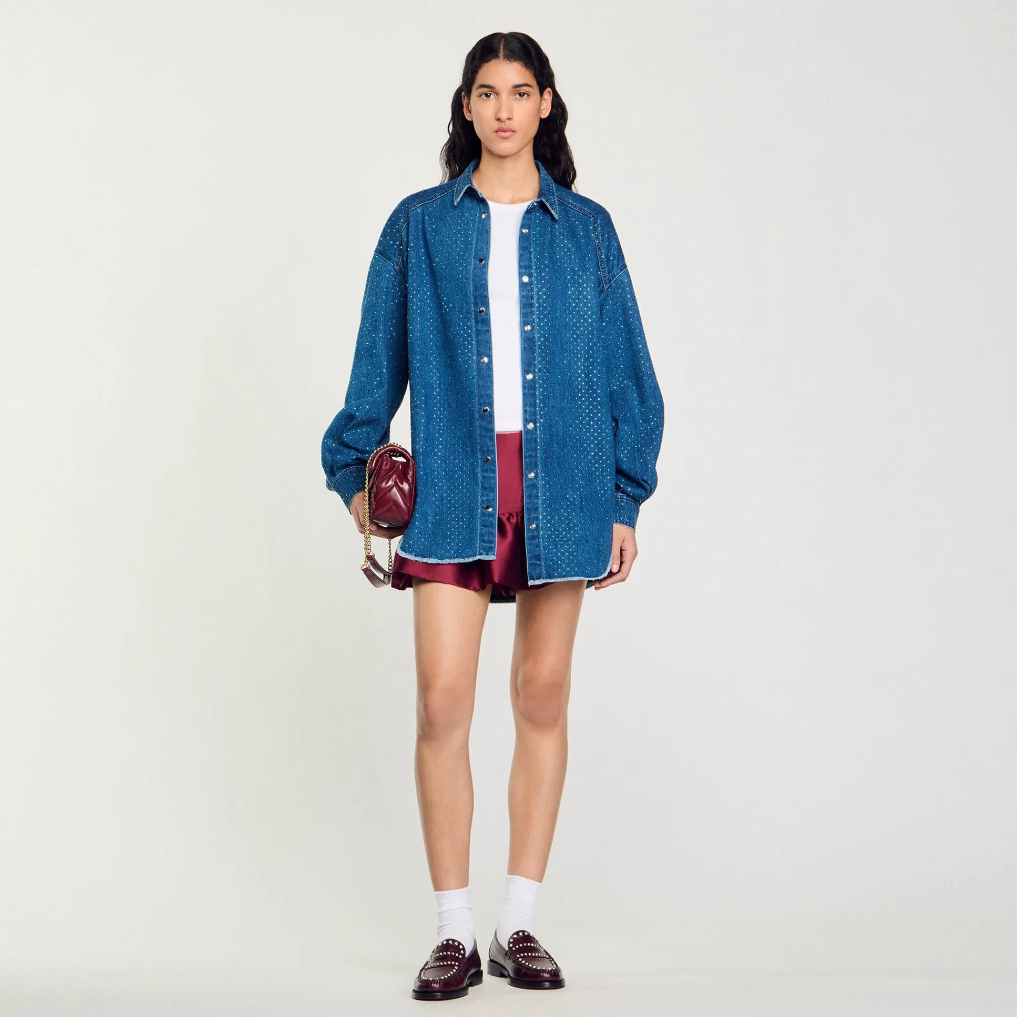 Tops & Chemises*SANDRO Chemise Strassée En Jean Bleu jean