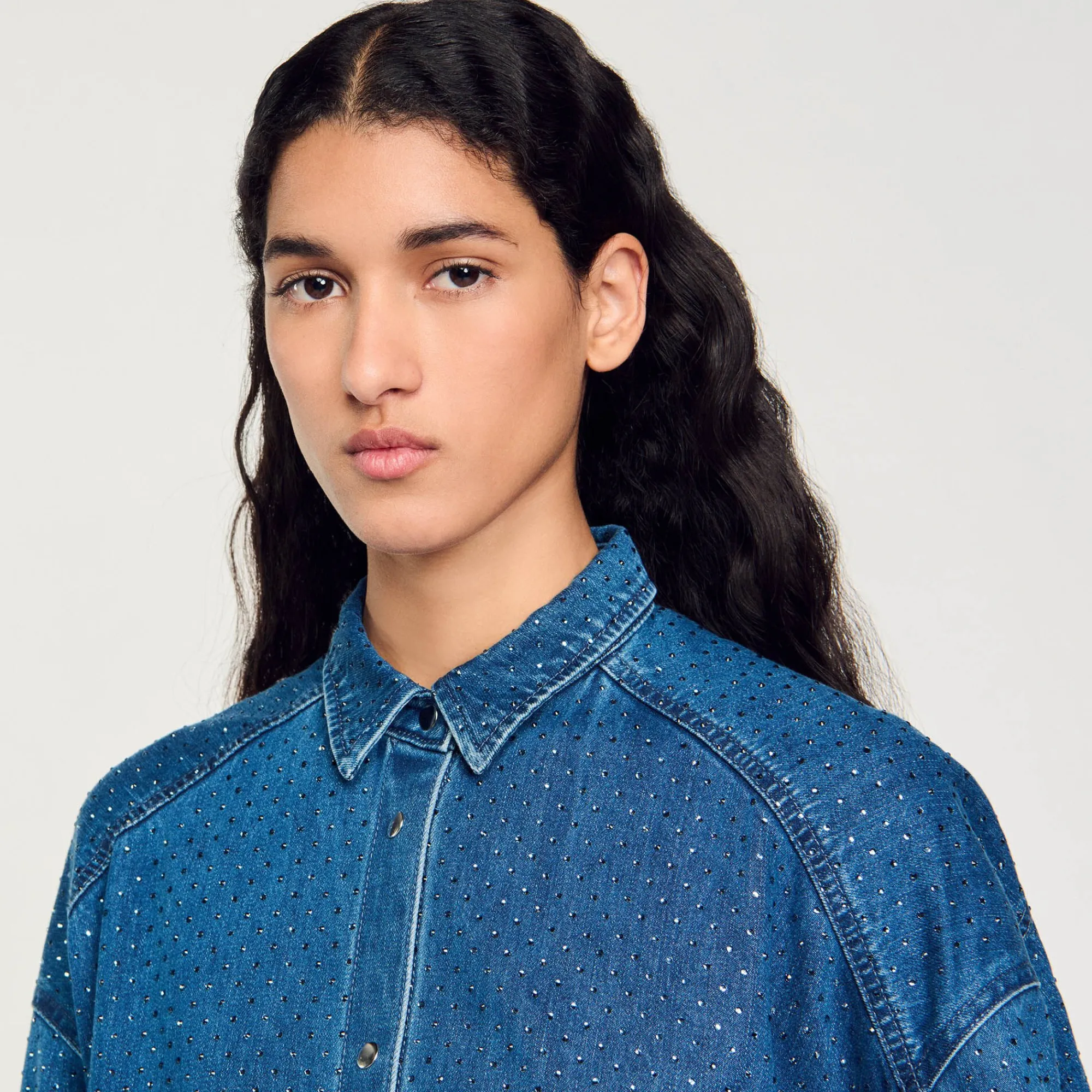 Tops & Chemises*SANDRO Chemise Strassée En Jean Bleu jean