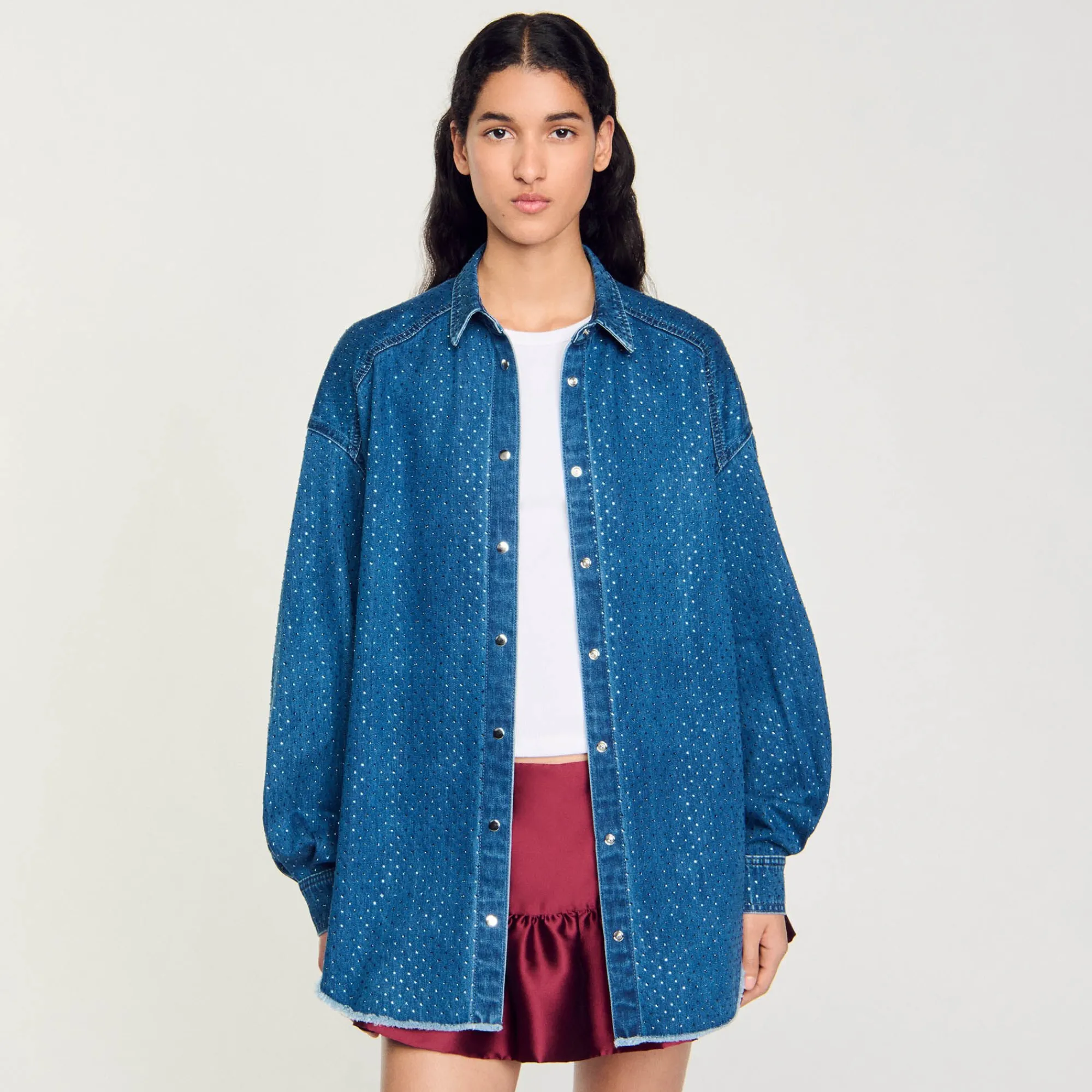 Tops & Chemises*SANDRO Chemise Strassée En Jean Bleu jean