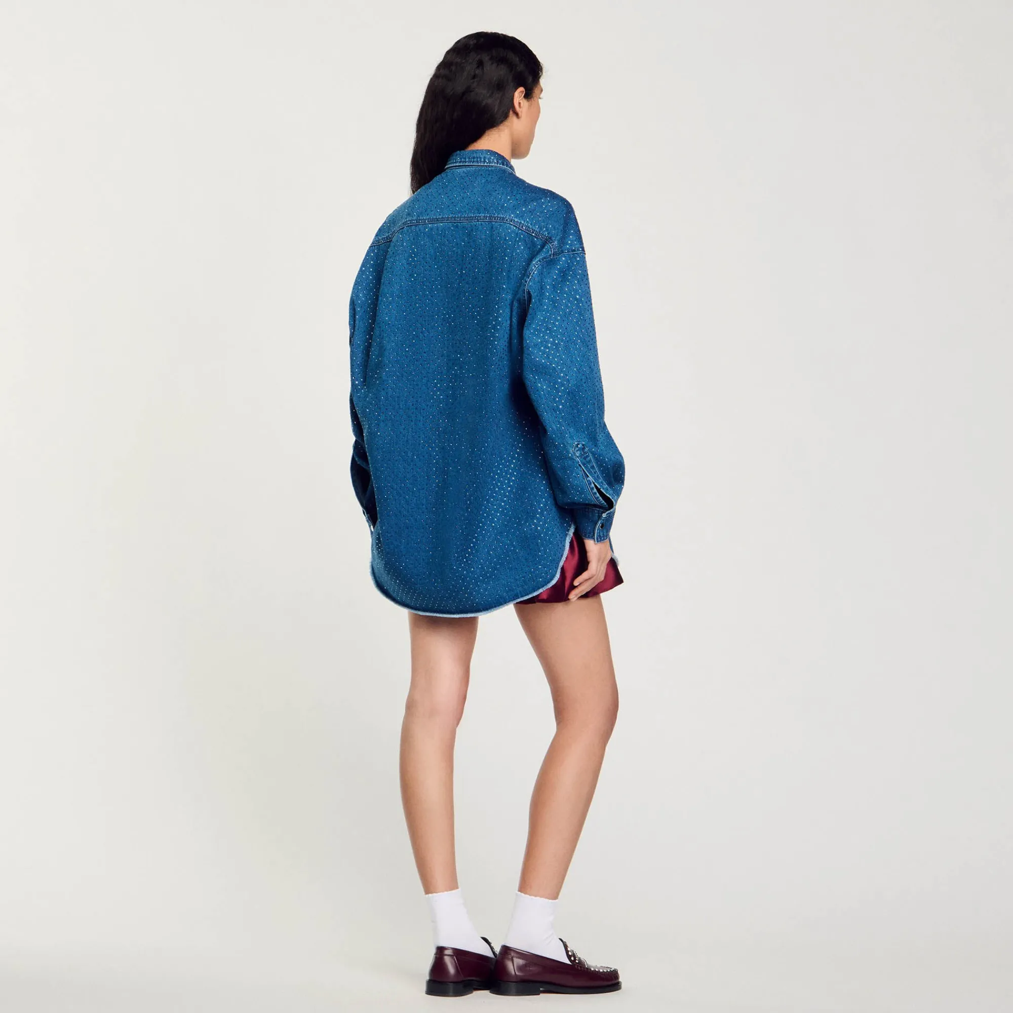 Tops & Chemises*SANDRO Chemise Strassée En Jean Bleu jean