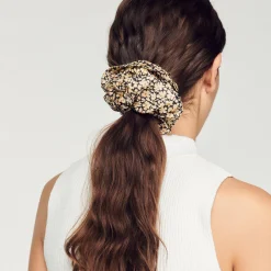 Autres Accessoires*SANDRO Chouchou Imprimé En Soie Beige
