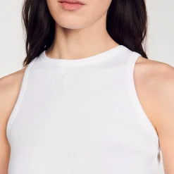 T-Shirts*SANDRO Débardeur à Broderie blanc
