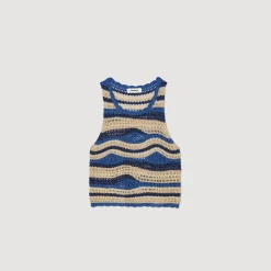 Pulls & Cardigans|Tops & Chemises*SANDRO Débardeur Court En Maille Bleu / Doré