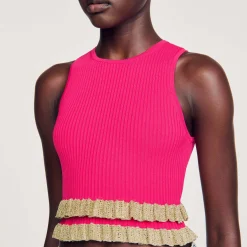 Pulls & Cardigans|Tops & Chemises*SANDRO Débardeur En Maille à Volants Fushia