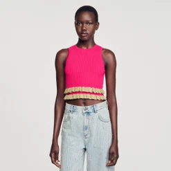 Pulls & Cardigans|Tops & Chemises*SANDRO Débardeur En Maille à Volants Fushia