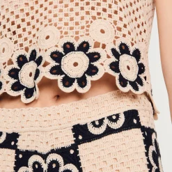 Tops & Chemises|Pulls & Cardigans*SANDRO Débardeur En Maille Crochet Beige / Noir