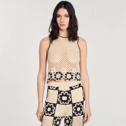 Tops & Chemises|Pulls & Cardigans*SANDRO Débardeur En Maille Crochet Beige / Noir