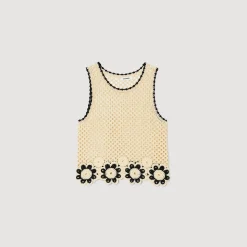 Tops & Chemises|Pulls & Cardigans*SANDRO Débardeur En Maille Crochet Beige / Noir