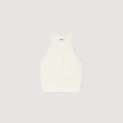 Pulls & Cardigans|Tops & Chemises*SANDRO Débardeur En Maille Orné De Perles blanc