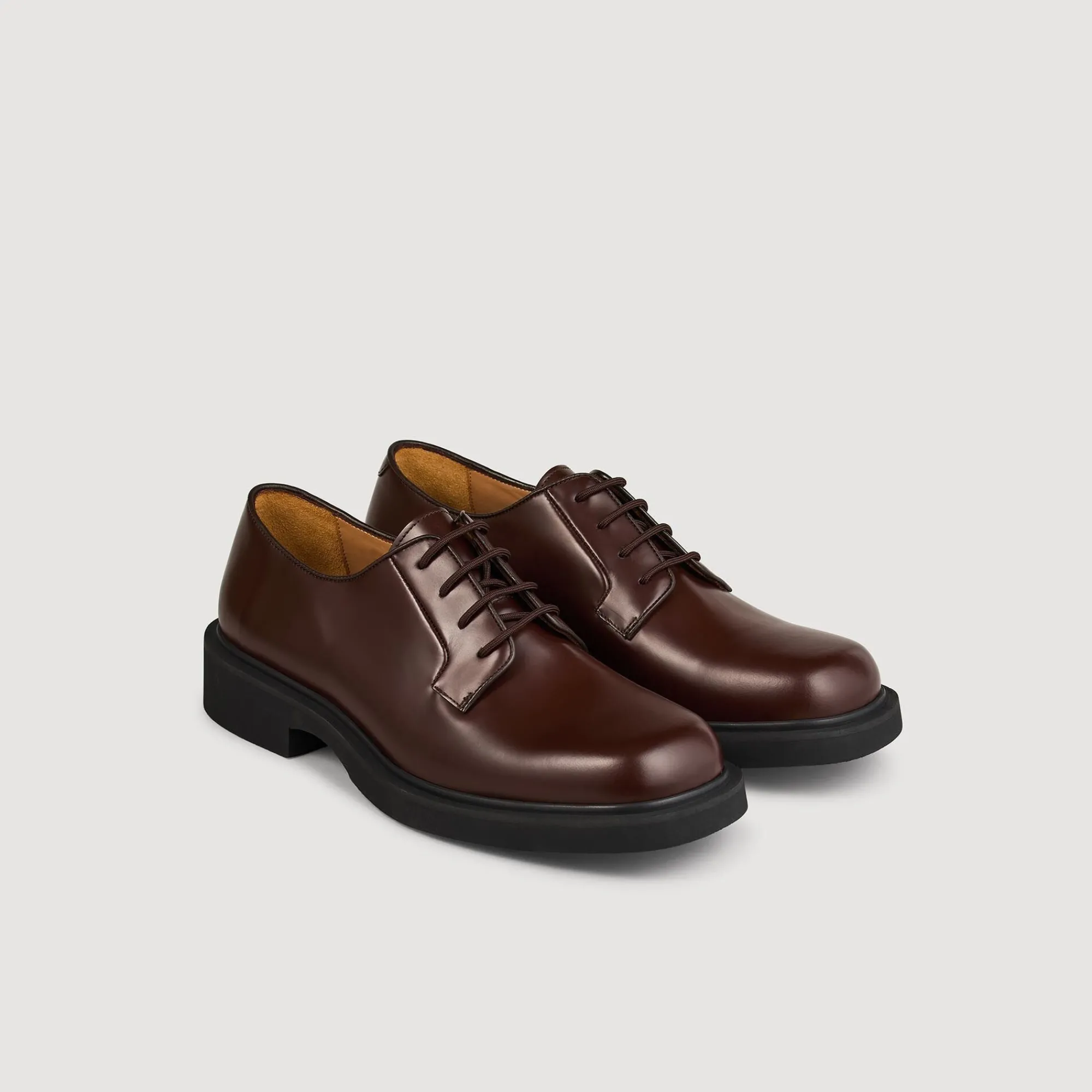 Chaussures De Ville*SANDRO Derbies En Cuir Glacé Marron Foncé