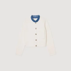 Pulls & Cardigans*SANDRO Gilet à Col Montant Amovible Ecru